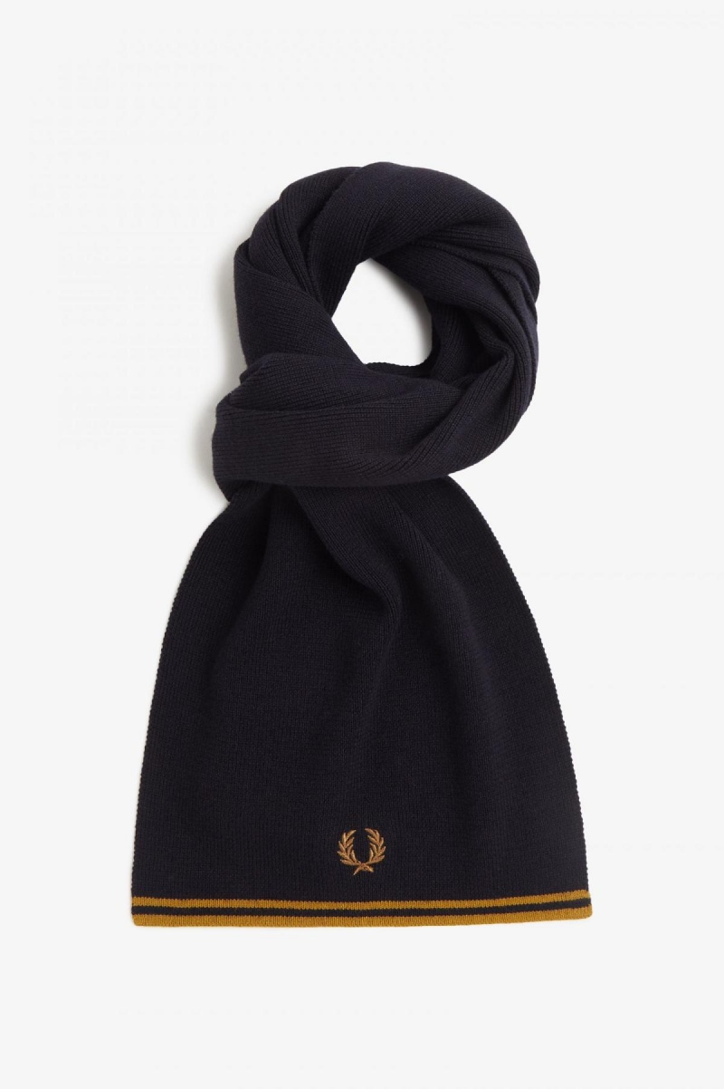 Fred Perry Twin Tipped Merino Wolle Schal Accessories Navy Dunkel | FCHHY59956