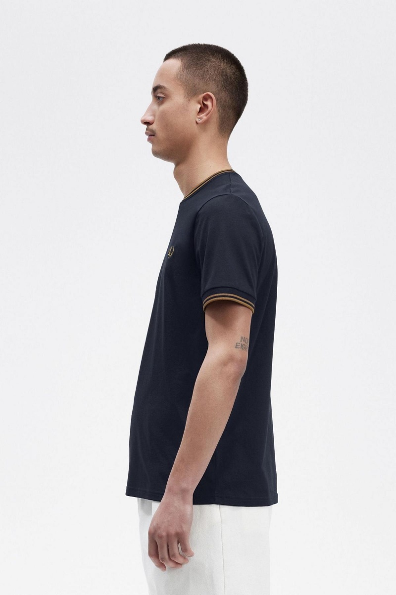 Fred Perry Twin Tipped T-shirts Herren Navy Dunkel | CHEGJ99778